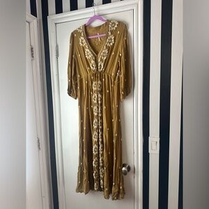 Free People Embroidered Maxi Dress | Boho Floral | Size M